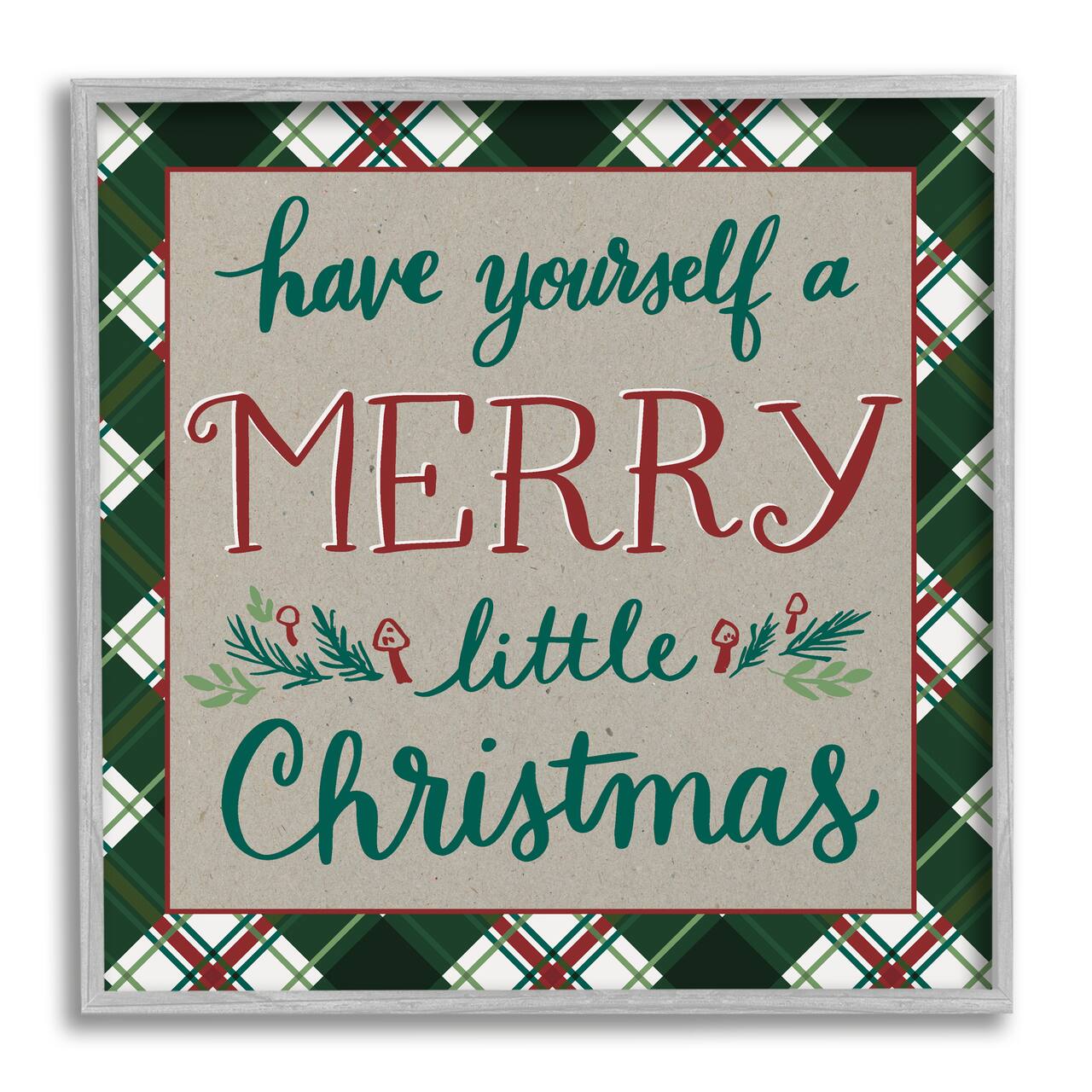 Stupell Industries Merry Little Christmas Plaid Holiday Framed Giclee Art